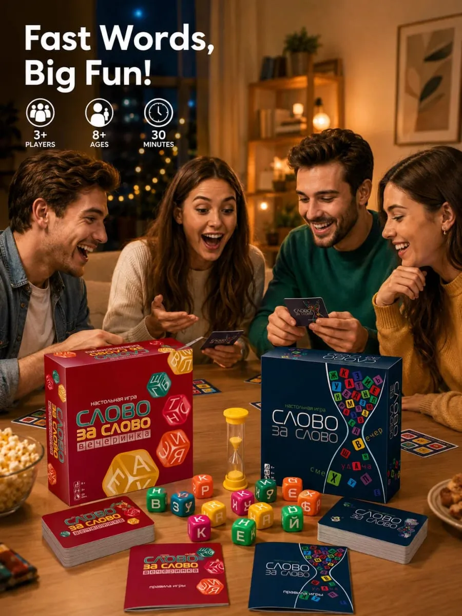 Word Game Board Game Family Party Card Game with Letter Dice Educational Strategy Game for Kids and Adults Russian Version — image 6