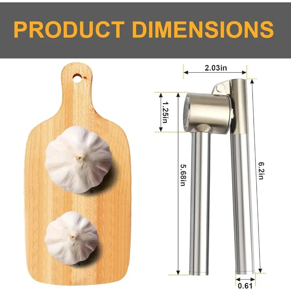 Stainless Steel Garlic Press Set - Manual Ginger Garlic Mincer Crusher Chopper Heavy Duty Easy Squeeze Rust Proof Easy Clean — image 3