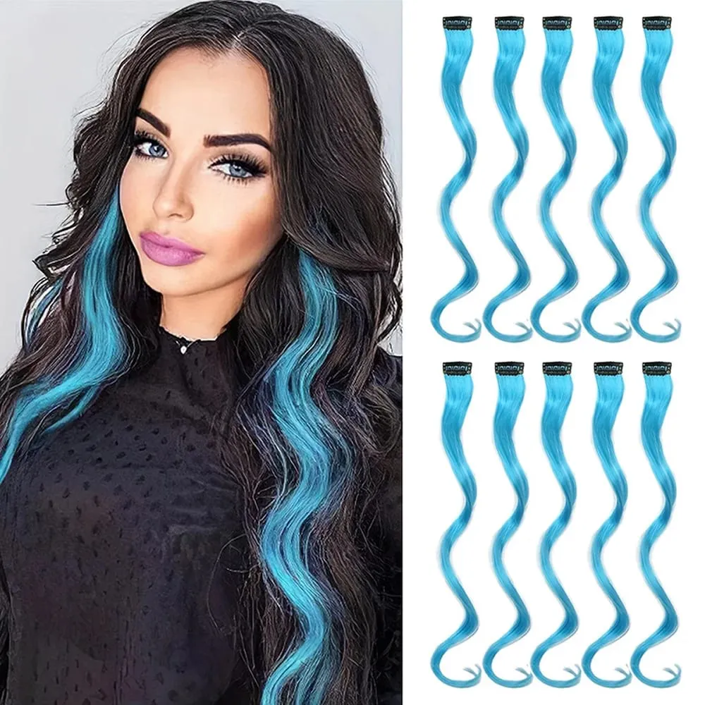 10 piece set of colored curly hair extensions clip style highlight hair patches single clip style one-piece women's dark hair