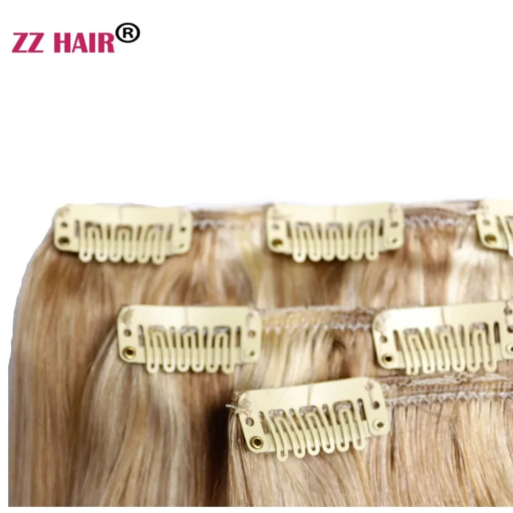Clips In 100% Human Remy Hair Extensions 16"-28" 3 Pcs Set 100g-200g Three Pieces 1x20cm 1x15 cm 1x10cm Natural Straight ZZHAIR