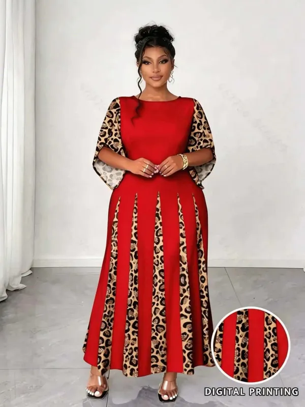 Elegant Leopard Print Maxi Dress Plus Size Fashionable Long Sleeve Gown Comfortable & Stylish Women's Clothing