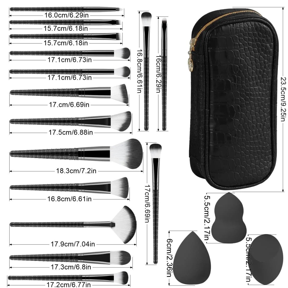15Pcs Complete Makeup Brush Kit with Bag & 2 Beauty Sponges Face Eye Brushes for Beginners & Artists — image 6