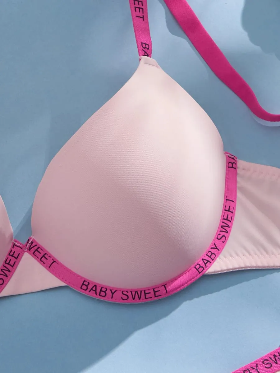 Solid Seamless Women's Underwear Set Letter Trim Push Up Bra Comfortable Underwire Support Casual Daily Lingerie Set — image 5