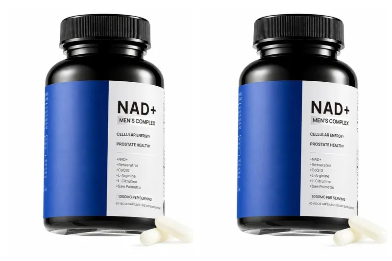 Mens NAD+ Complex 60 Capsules - Liposomal NAD+ Resveratrol CoQ10 Saw Palmetto for Cellular Energy Prostate & Hormonal Support
