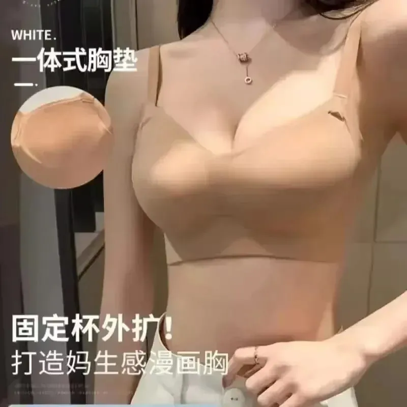 Thickened Steamed Bun Fixed Cup Integrated External Expansion Underwear Women's Flat Chest Small Chest Gathered Big Bra Bras — image 3