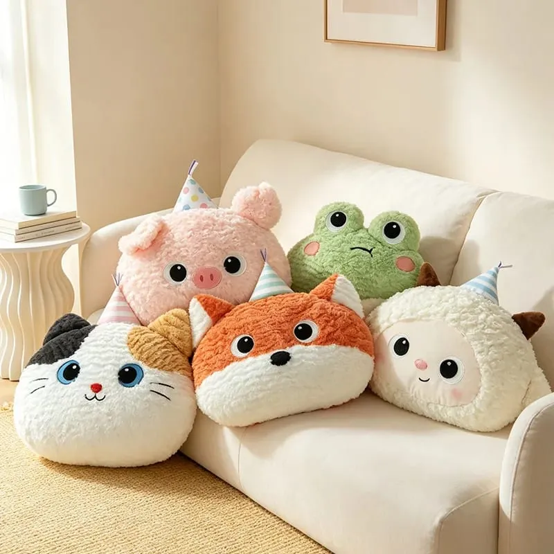 Cute Cartoon Animal Plush Pillow Soft Fluffy Pig Frog Cat Fox Sheep Kawaii Stuffed Cushion For Sofa Bedroom Home Decor Gift — image 2