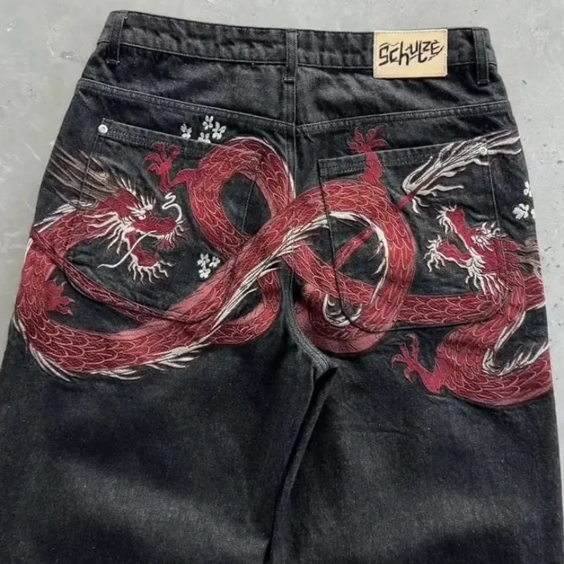 Y2K Baggy Jeans men vintage Embroidered high quality denim fabric American style jeans Gothic streetwear Hip Hop wide leg pants — image 6