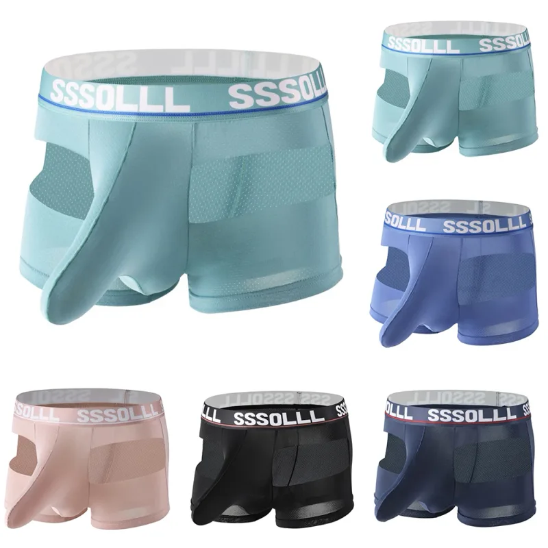 Men Breathable Mesh Boxer Shorts Soft Flat Corner Elephant Nose Trunks Underwear For Daily Wear Classic Letter Print Panties — image 6