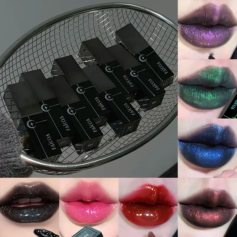 8 สี Glitter Watery Lip GLOSS Diamond Pearlescent METALLIC ลิปสติก Lasting Moisturizing ไม่เหนียวเหนอะหนะแต่งหน้าปาร์ตี้ฮาโลวีน