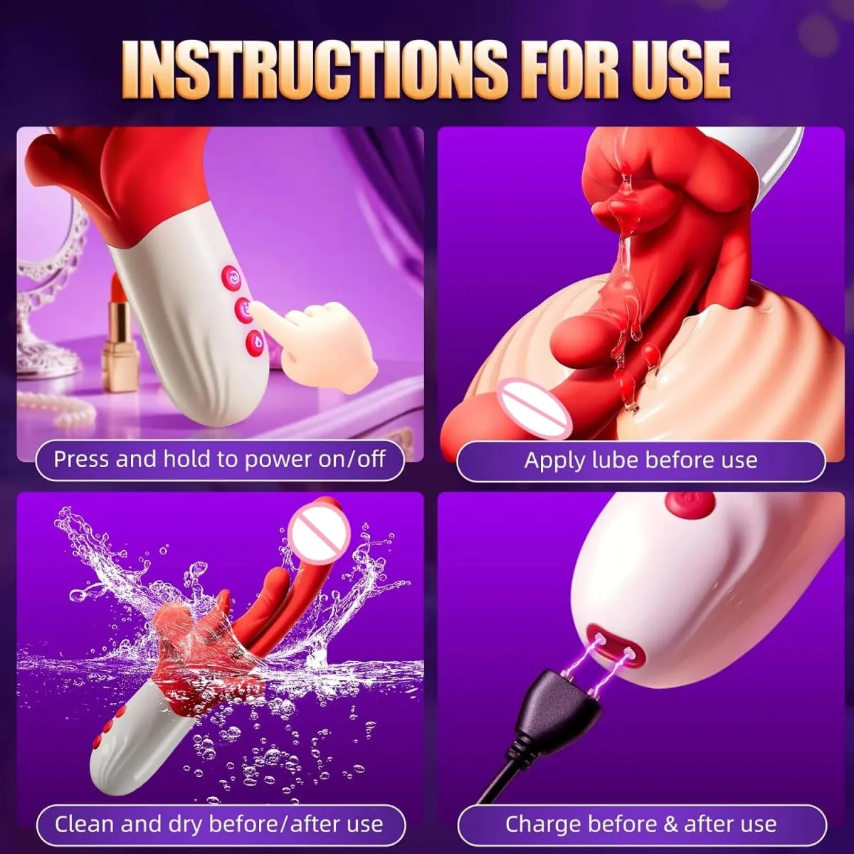 G Spot Vibrator Womens Sex Toy - Tongue Vibrator Adult Toys with 10 Tongue Licking and 5 Rhythmic Swings & Heating Modes for Clitoral Nipple & Anal,Rose Sex Toy Tongue Toy for Women Couple Game — image 8