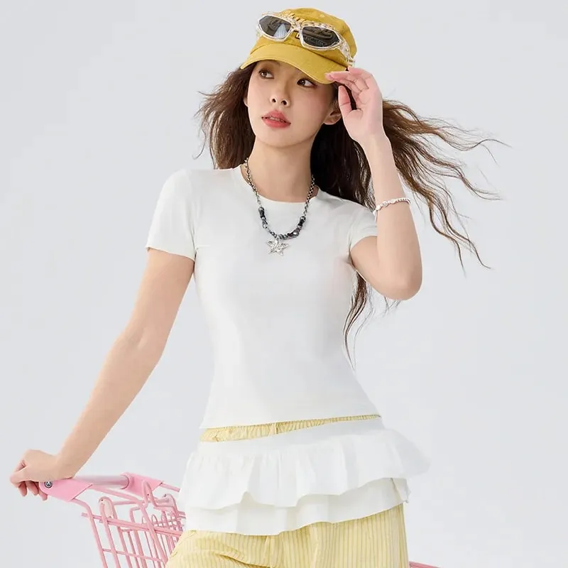 Soft Lightweight Breathable Short Sleeve T-Shirt Women Straight Shoulder Slim Fit Antibacterial Solid Simple Versatile — image 3