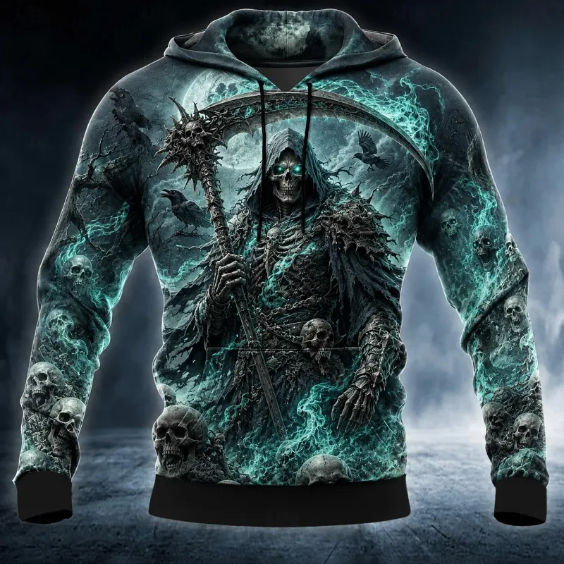 Men Gothic Werewolf Graphic Printed Hoodie Long Sleeve Pullover Sweatshirt Casual Full Moon Wolf Hooded Shirts Tops