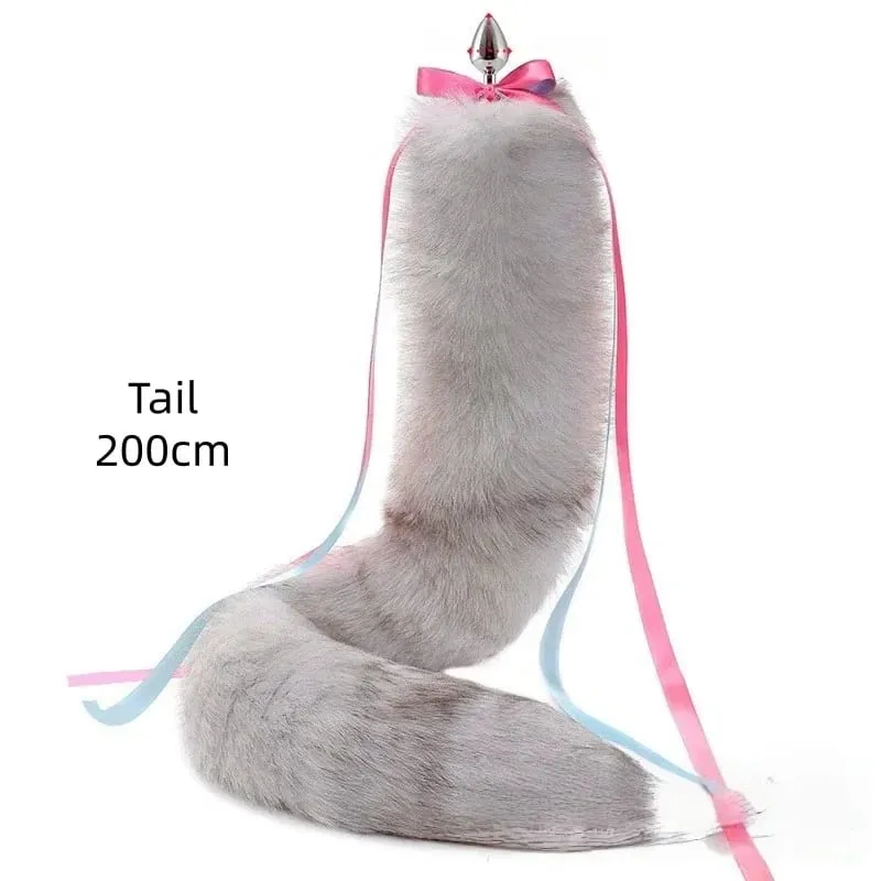 200cm Detachable Metal Butt Plug Fox Tail Cosplay Toys with Fetish Cosplay Fancy Dress Accessory for Couple BDSM Sex Flirt Prop