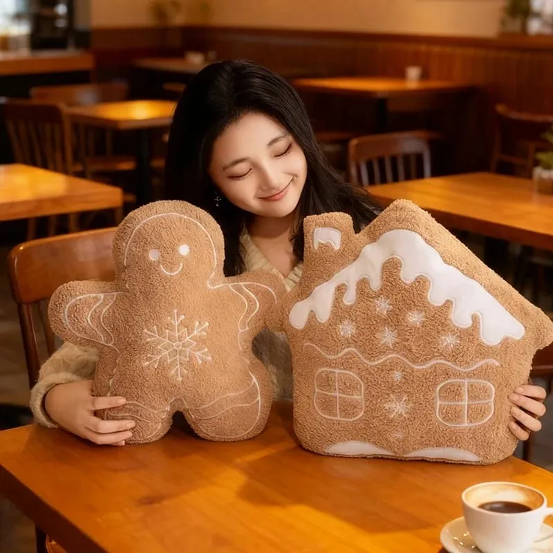36CM Christmas Gingerbread Man Snowflake House Plush Pillow Toys Biscuit Peluche Stuffed Cookie Soft Doll Room Decoration Gifts — image 4