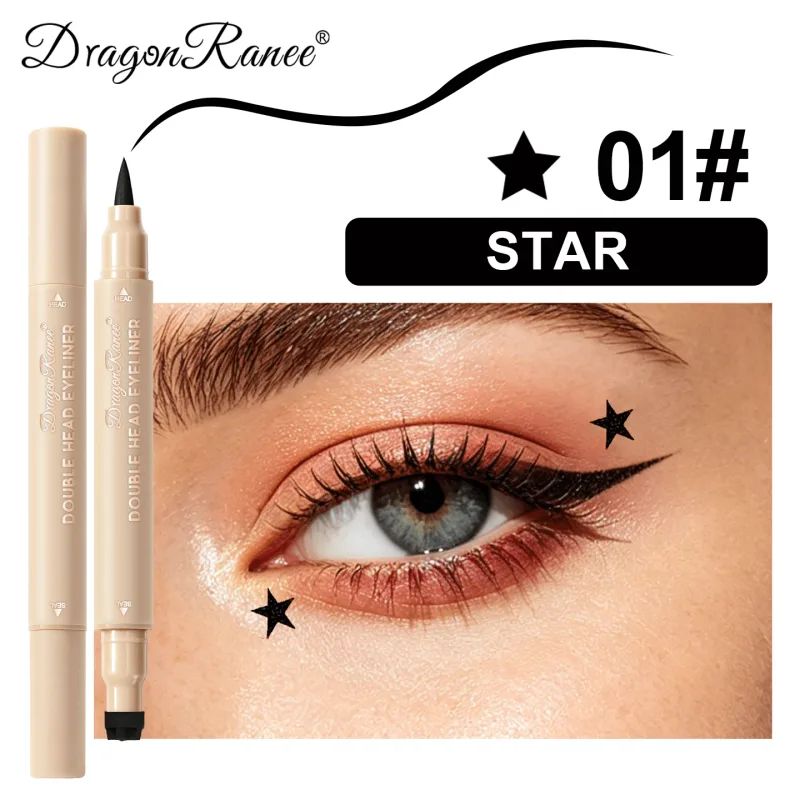 Double-ended Love Star Butterfly Liquid Eyeliner Waterproof Smudge-Proof Quick Drying 2 in 1 Colorful Stamp Eye Line Pen Makeup