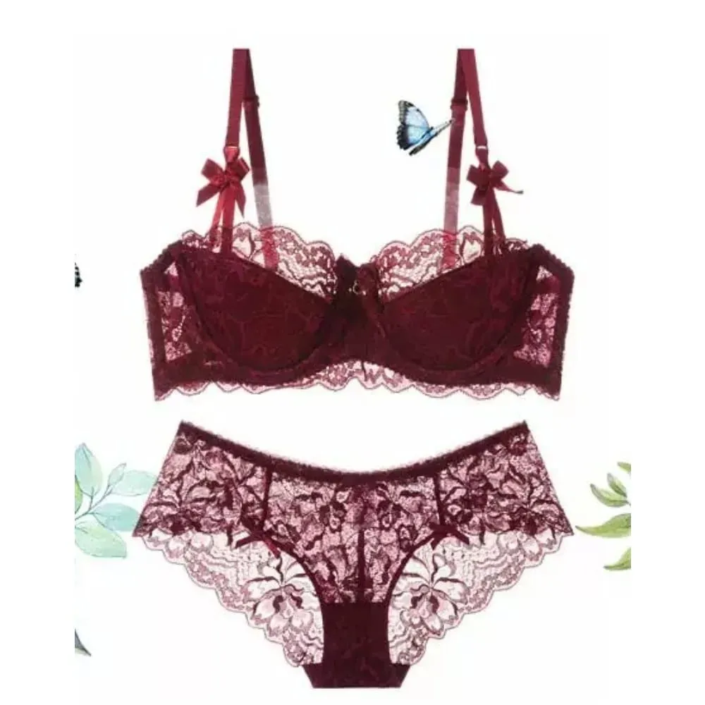 セクシー Trend Summer Half Cup Bra Set Thin Large Bust Minimizer Gathered Abstinence Lingerie For Women Daily Sleep Casual Wear — image 4
