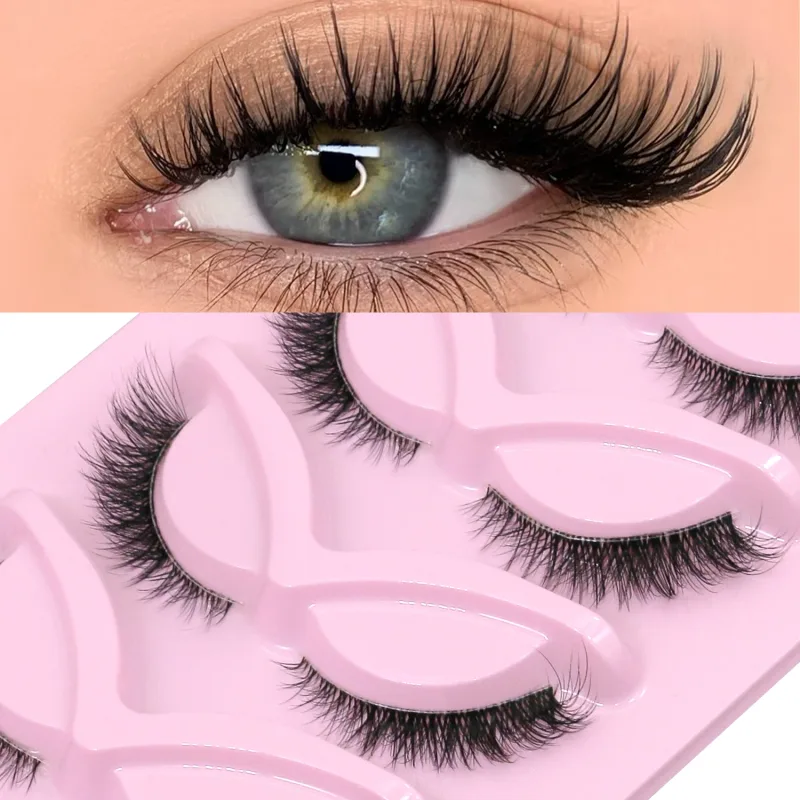 False Eyelashes Fox Eye 7 Pairs Pack Natural Look Fluffy Wispy Cat Eye Lashes Soft Faux Mink Lashes Makeup