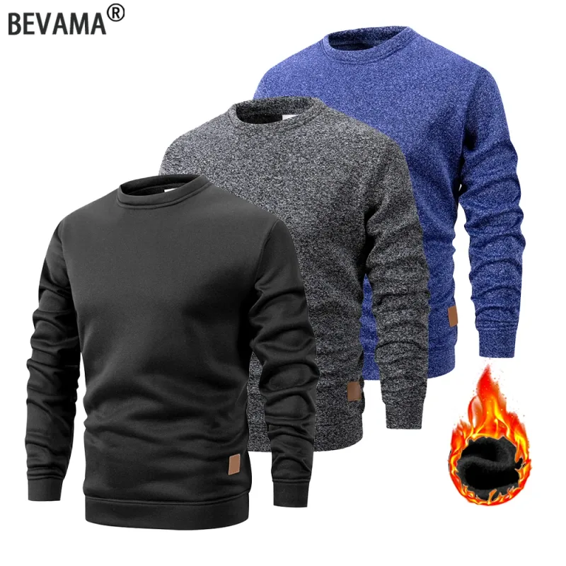 Men's Warm Crew Neck Sweatshirt Fleece Lined Thermal Pullover Autumn Winter Fashion Casual Sweater Loose Knit Long Sleeve Hoodie — image 7