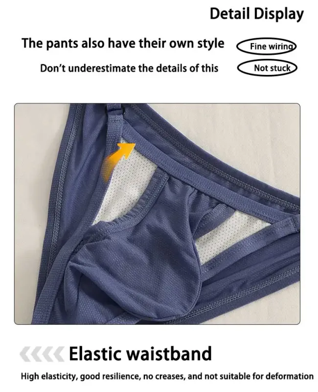 Panlalaking Ice Silk Brief na may Bukas na Harap at Naaayos na Baywang - Summer Sexy Breathable Underwear para sa Kumportableng Pagkasyahin
