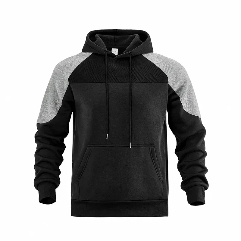 Autumn Winter Men Color Block Raglan Hoodie Textured Chest Panel Drawstring Kangaroo Pocket Loose Casual Streetwear Sweatshirt — image 24