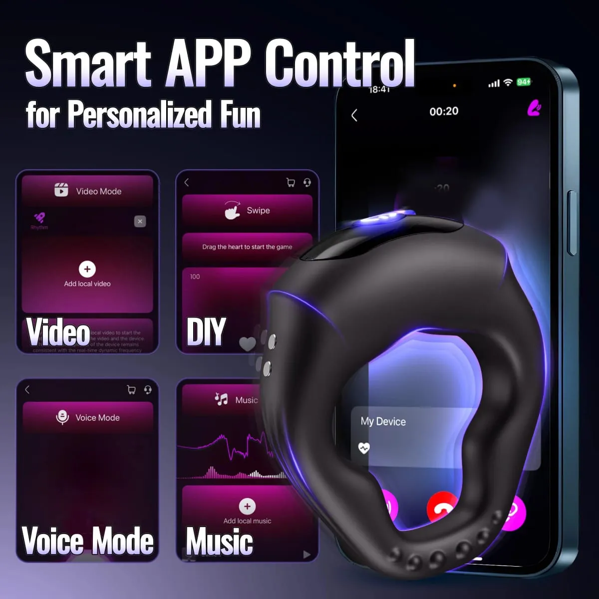 Vibrating Cock Ring for Couples 10 Vibrations APP Control Penis Ring Erection Enhancement & Delayed Ejaculation Sex Toys for Men