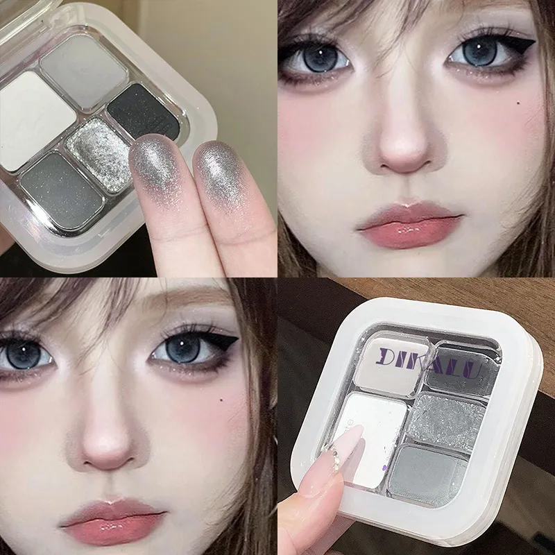 5 Colors Metallic Cement Gray Eyeshadow Palette Glitter Pearlescent Punk Smoky Eye Highlighter Matte White Face Brightening — image 2