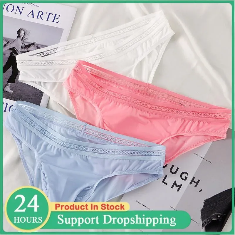 New Men's Ice Silk Briefs Ultra-thin Quick Dry High Elastic Lace Waistband Panties Sexy Seamless Breathable Bikini Underwear — image 2