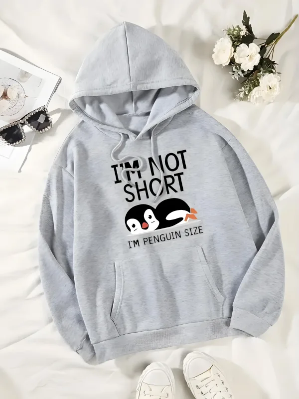 Sweatshirt mit Kapuze und süßem Print 'I' m Not Short I 'm a Penguin' Casual Hip-Hop Style Unisex Size of a Penguin Graphic Sweatshirt