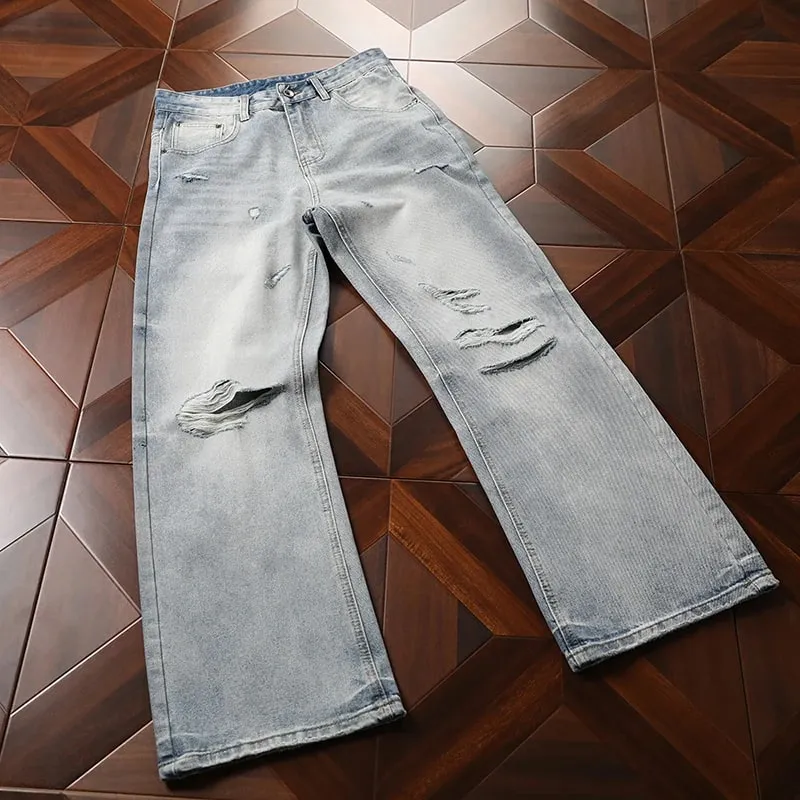 Man Pants Mens Jeans Spring New Heavyweight American Washed Relaxed Fit Bootcut Trousers For Casual Wear