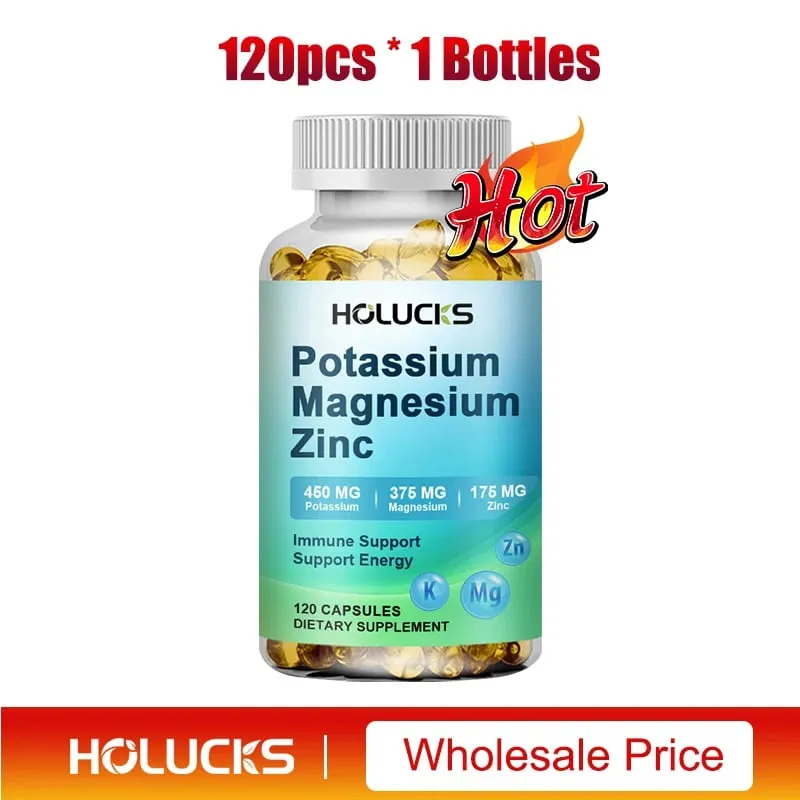Potassium Magnesium Zinc Capsules - Bone & Heart Health Supplement Sleep Support Muscle Relaxation Stress & Anxiety Relief