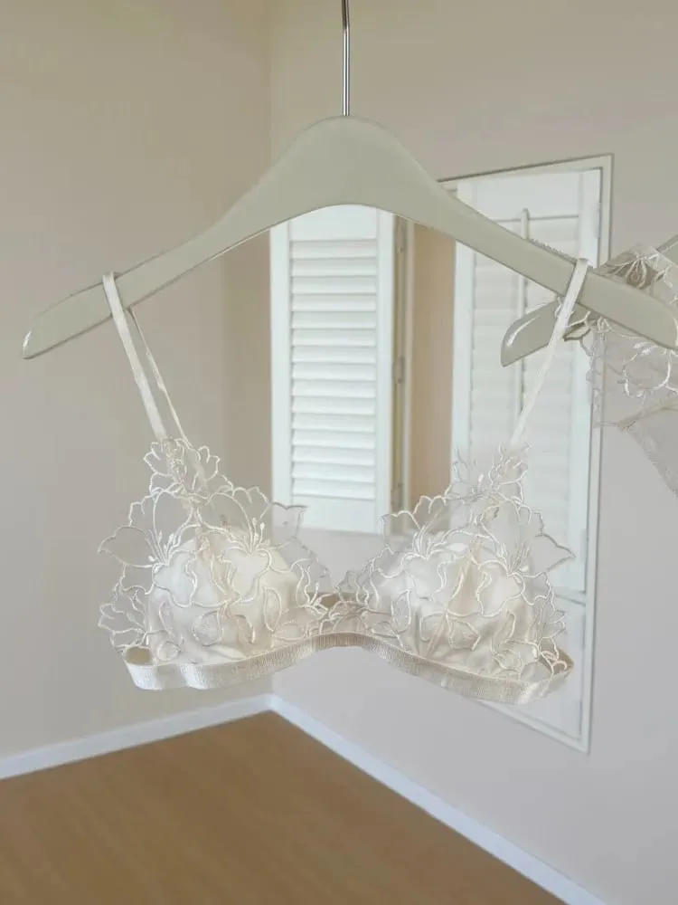  Elegant French Lace Bralette Wireless Triangle Cup No Underwire Thin Straps Small Bust Women Comfort Lingerie Set BANERDANNI — image 3