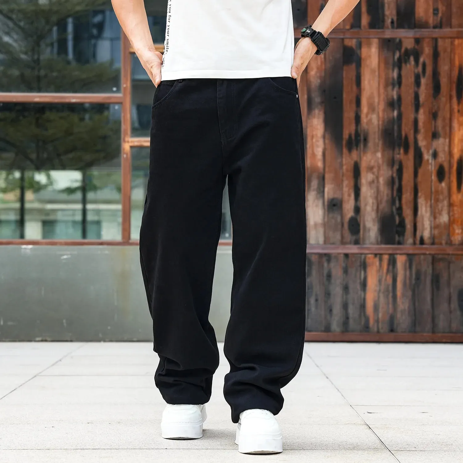 Men Wide Leg Jeans Loose Straight Denim Pants Casual Baggy Trousers Streetwear Hip Hop Daily Wear Fashion Mens Casual Bottoms
