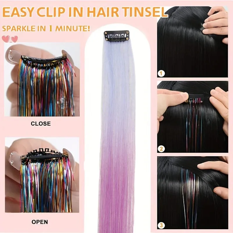 2Pcs Pack Two-Tone Ombre Highlight Clip in Wig Straight Hair Piece Synthetic Fiber Comb for Daily Party Look — image 6