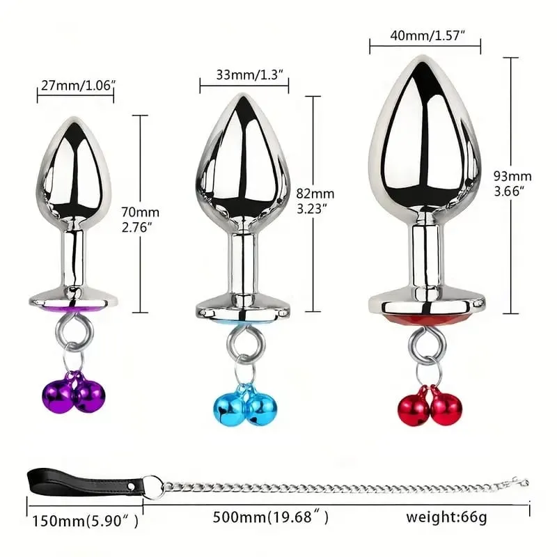 3 Sizes Metal Bell-shaped Anal Plug Traction Chain Anal Massage Prostate Stimulation Massage Tools Adult Sex Toys For Couples — image 4