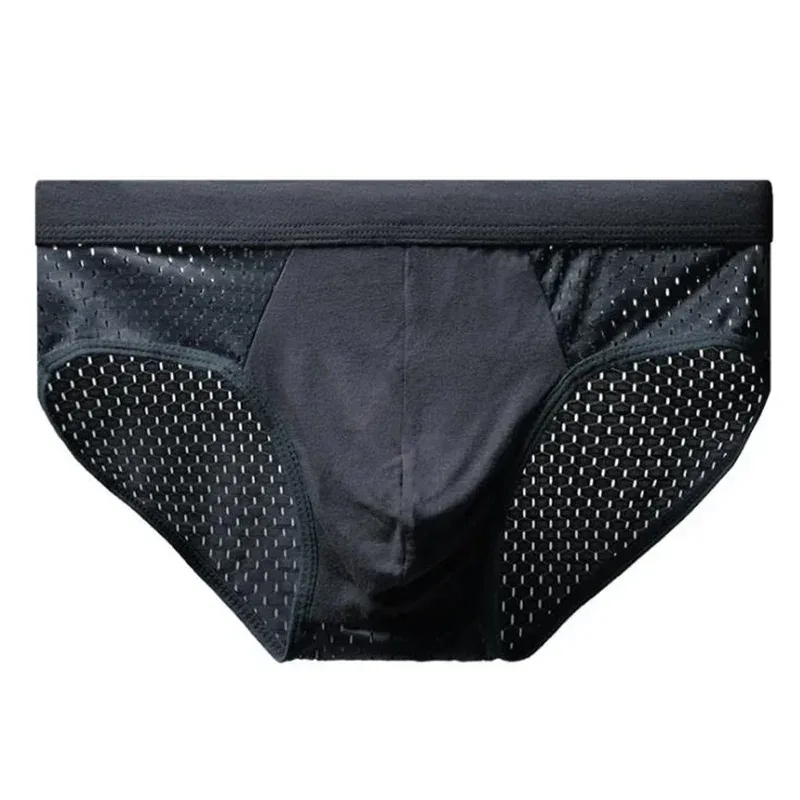 Sous-vêtements en soie glacée pour hommes, slips respirants en Fiber de carbone de bambou, antibactériens, confortables, creux, pantalons froids