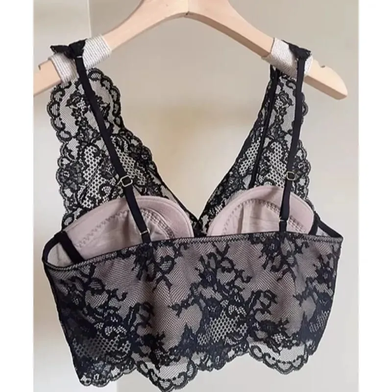 Women French Lace Bralette Push Up Gathering No Underwire Backless Bra Sets Sheer Lingerie Outerwear Camisole Summer Tops S- XL — image 4