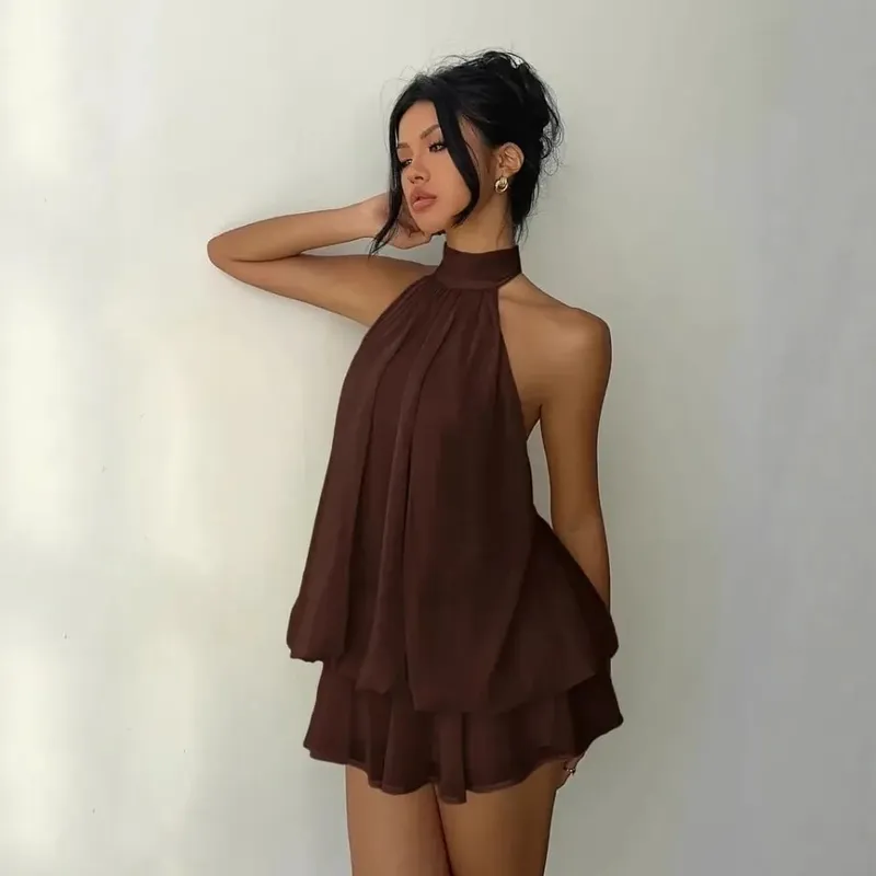 New Halter Tie Party Dress Backless Chiffon Going Out Dresses Sleeveless Ruffle Brunch Outfits for Women — image 8