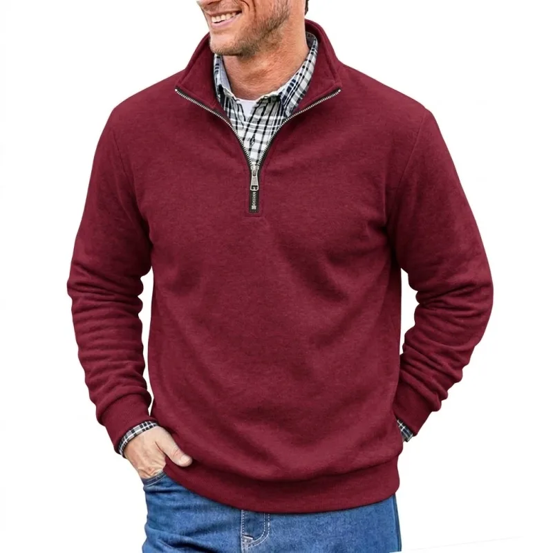 Men Spring and Autumn Half Zip Pullover Sweatshirts Solid Color Outdoor Casual Tops Long Sleeve Hoodie for Sports and Daily Wear — image 8