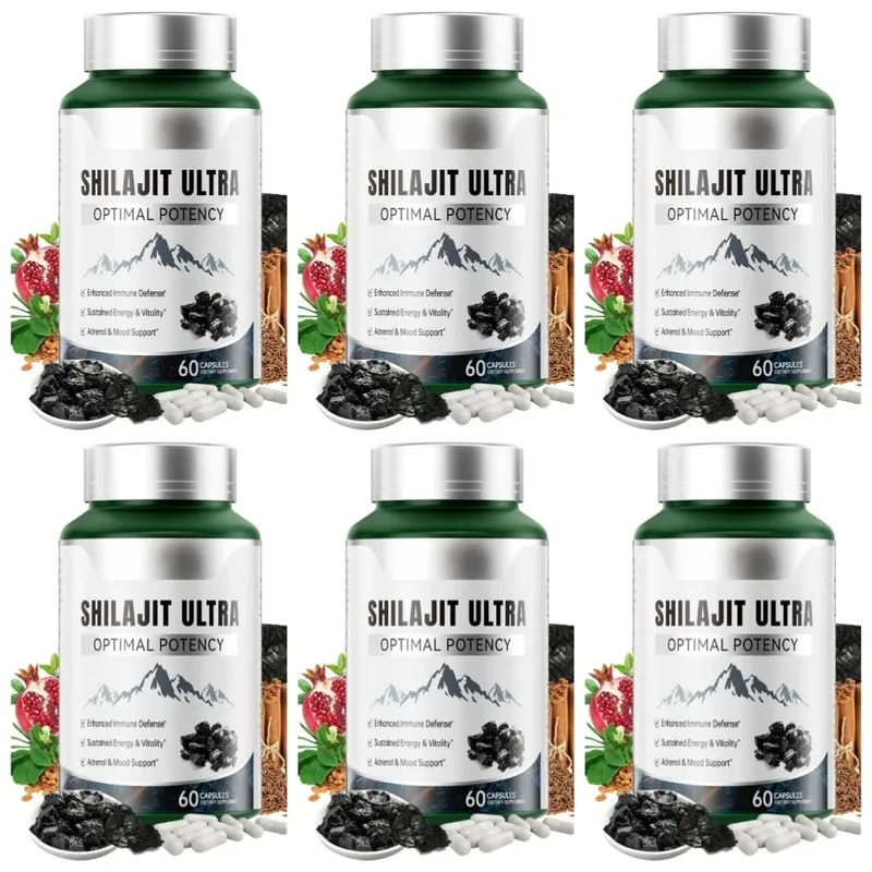 Shilajit Ultra with L-Arginine for Natural Energy and Vitality 60 Capsules Non-GMO Endurance Stamina Antioxidant Supplement