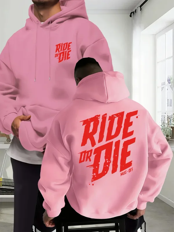 Men's Biker Hoodie Ride Or Die Letter Graphic Back Print Oversized Sweatshirt Motorcycle Streetwear Autumn Winter — image 6
