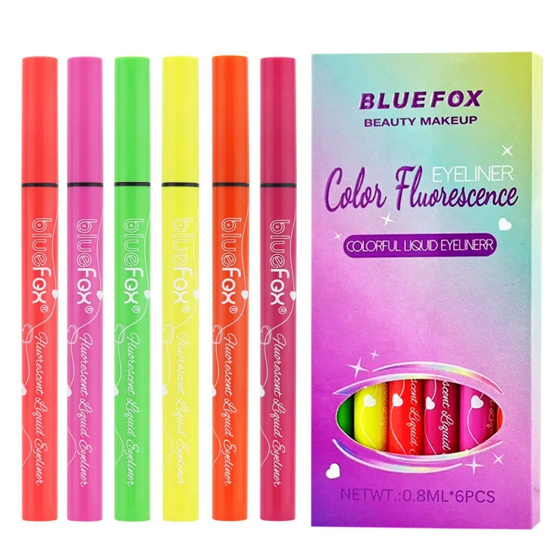 6Pcs Neon Fluorescent UV Glow Eyeliner Waterproof Long Lasting Colorful Liquid Eye Liner Rave Party Halloween Makeup Tools