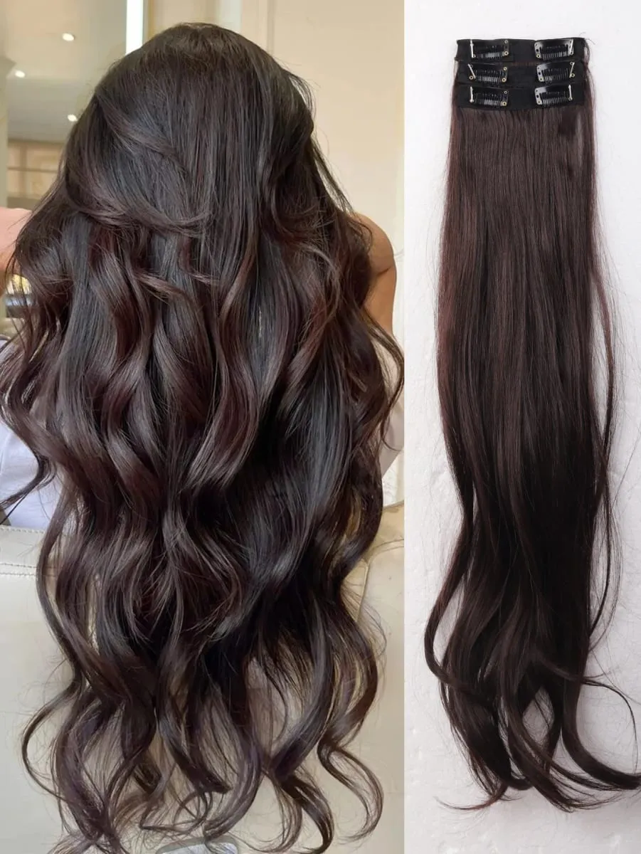 3PCS 24Inch Synthetic Long Curly Wavy Clip In Hair Extension Lightweight Black Brown Hair Accessories Invisible Women Daily — image 9
