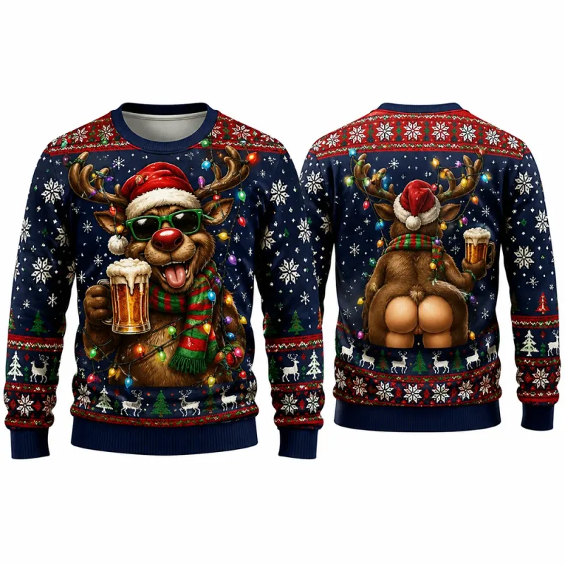 Lets Get Blitzened Reindeer Christmas Sweatshirt 3D Print Crewneck Unisex New Funny Ugly Xmas Party Holiday Jumper Autumn Wear — image 4