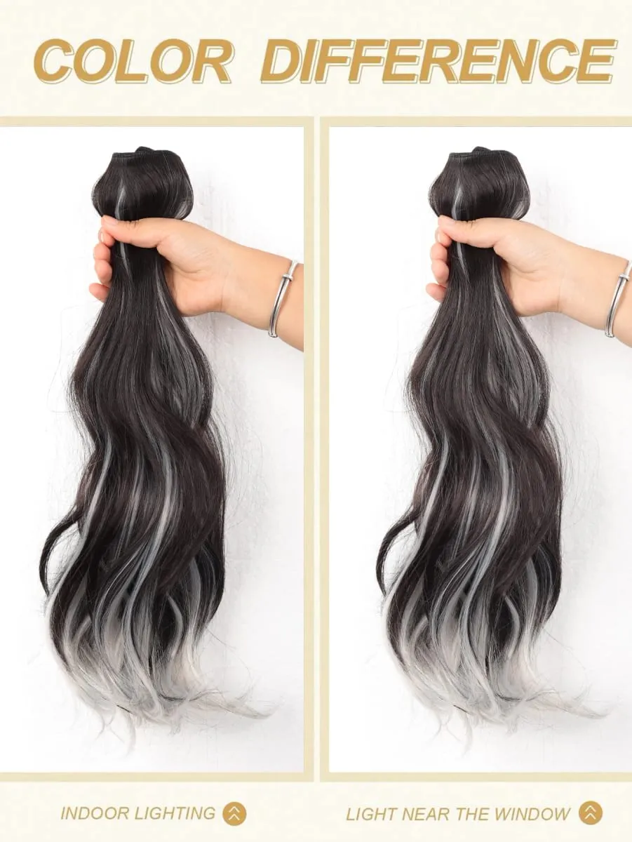 Synthetic Long Curly Wavy Hairstyle Hairpiece 5 Clip In Hair Extensions Black Brown Grey Natural Fake Hair For Women — image 6