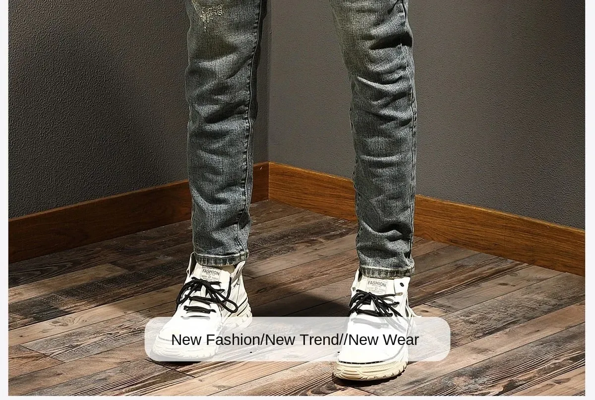 Classic minimalist retro blue jeans men's stretch slim fit 2025 autumn street fashion nostalgic small leg pants — image 10