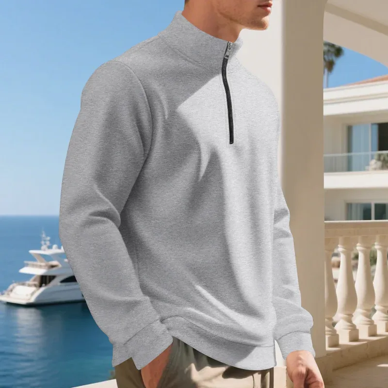 2026 New Fleece Lined Half Zip Sweatshirt for Men, Autumn Winter Solid Color Plus Size Casual Pullover Hoodie Daily Leisure Wear — image 26