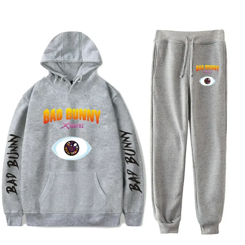 Harajuku Comfortable Funny bad bunny Print Sweatshirt Sweatpants Suit Men/Women Hoodies+ Trousers Suit Cute 2 Piece Set Clothes — image 9
