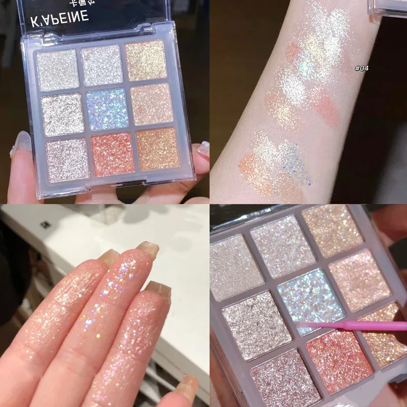 9-Color Glitter Eyeshadow Palette Earth Color Pearlescent Eye Shadow Shimmer Highlights Sparkling Sequin Champagne Eyes Makeup