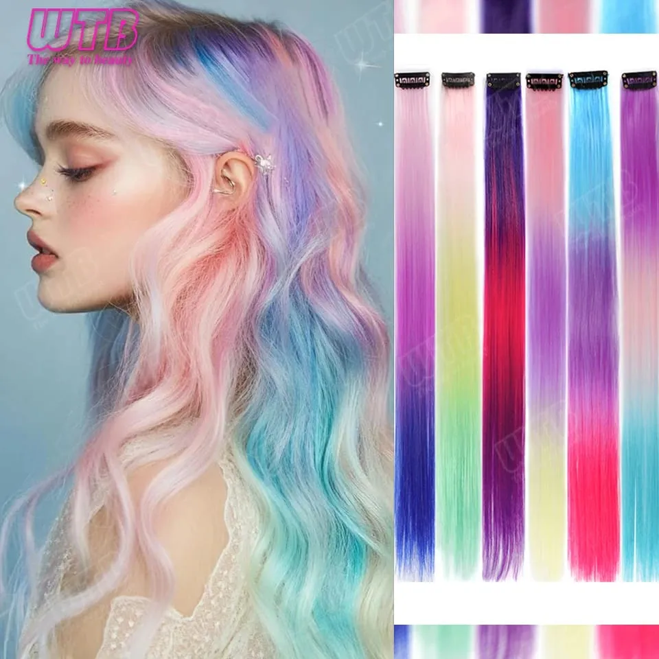 WTB Colored Synthetic Hair Extensions BB Clip Style Gradient Color Hair Extensions Suitable for Women's Daily Wear and Holidays — image 2