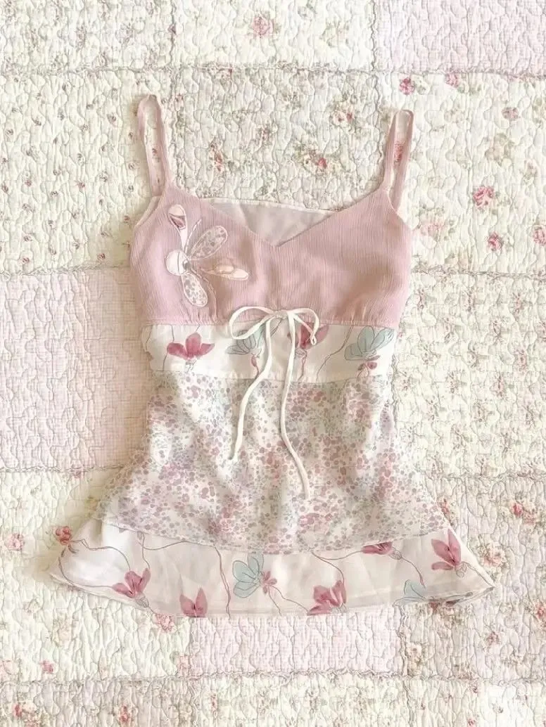 Summer Slim Sling Top Femme Harajuku Tank Top Gentle Fashionable Y2k Chic Corset Sweet Girl 90s Vintage Clothes Lace Pink Camis — image 1